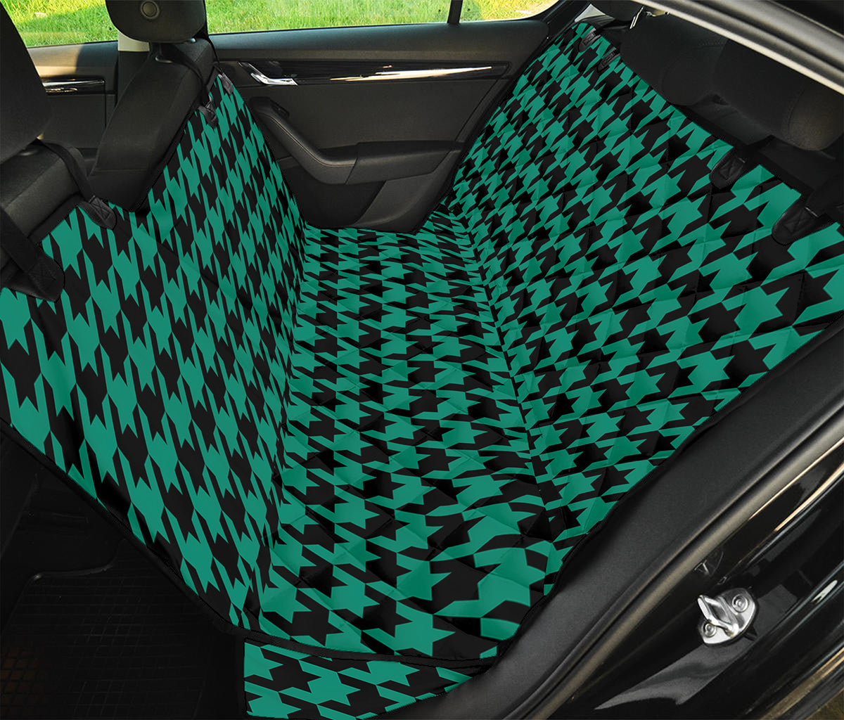 Jungle Green And Black Houndstooth Print Pet Car Back Seat Cover