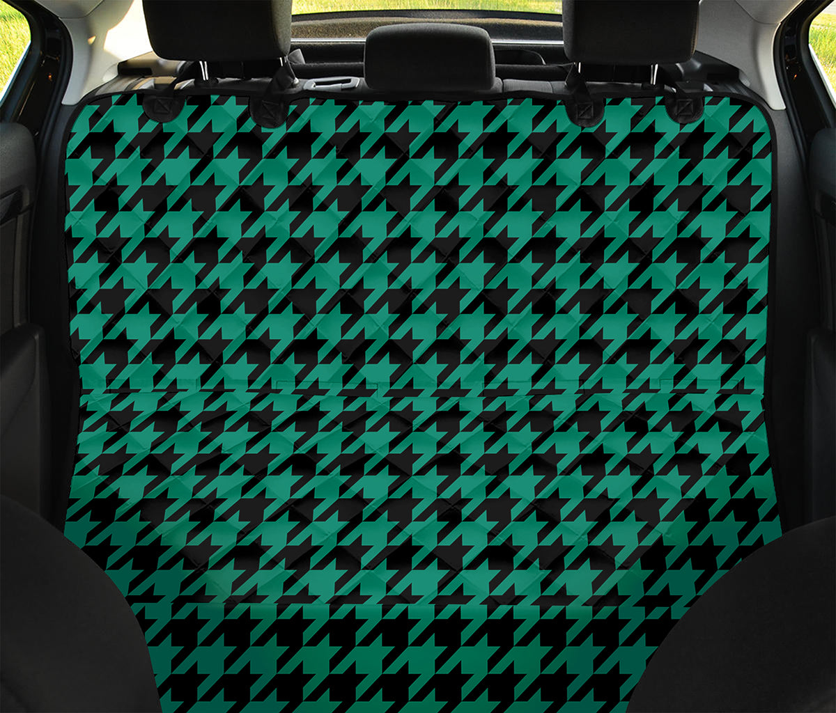 Jungle Green And Black Houndstooth Print Pet Car Back Seat Cover