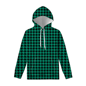 Jungle Green And Black Houndstooth Print Pullover Hoodie