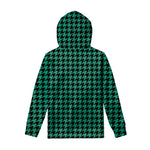 Jungle Green And Black Houndstooth Print Pullover Hoodie