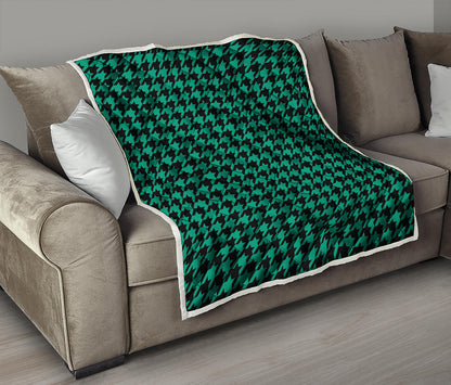 Jungle Green And Black Houndstooth Print Quilt