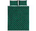 Jungle Green And Black Houndstooth Print Quilt Bed Set