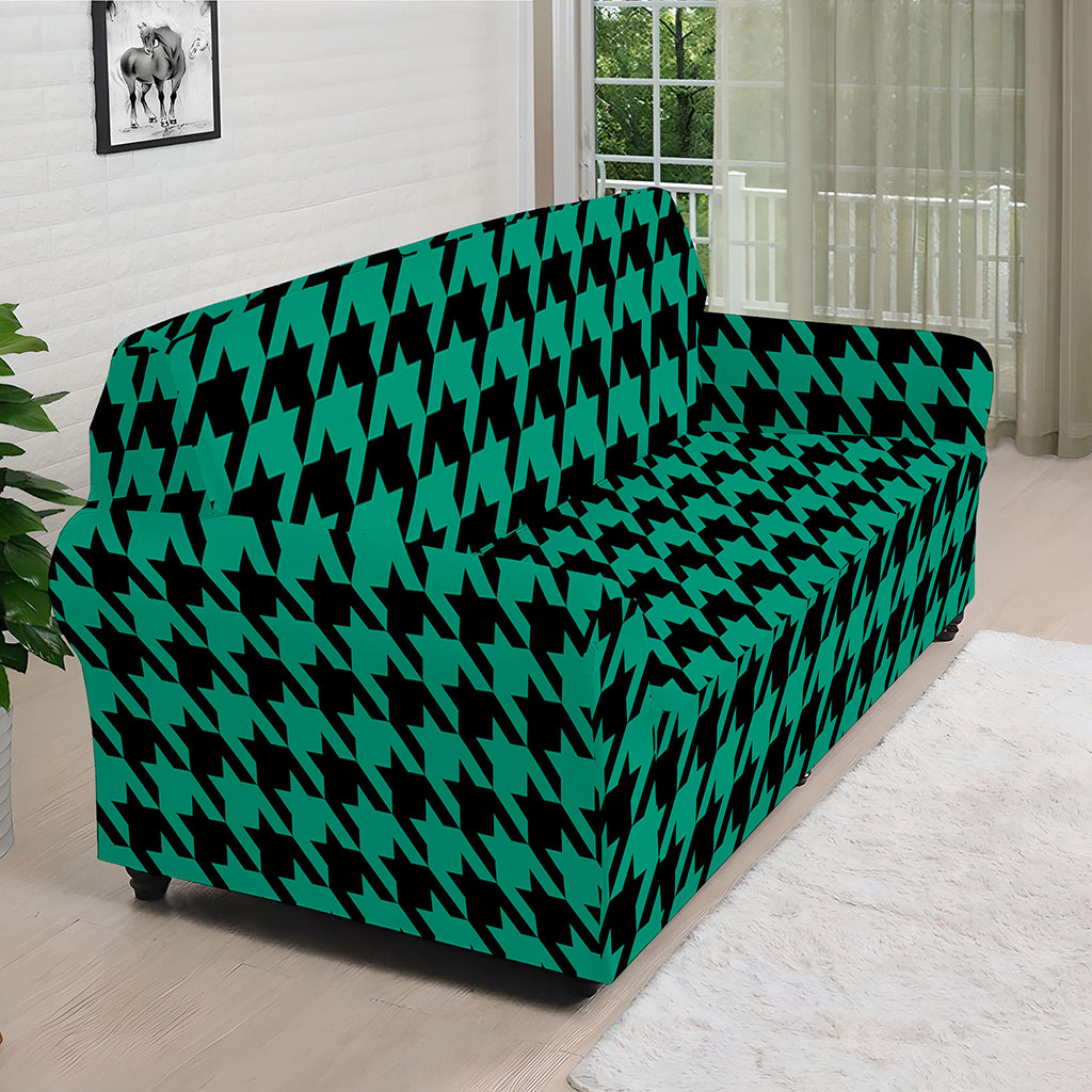 Jungle Green And Black Houndstooth Print Sofa Cover