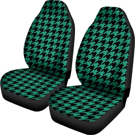 Jungle Green And Black Houndstooth Print Universal Fit Car Seat Covers