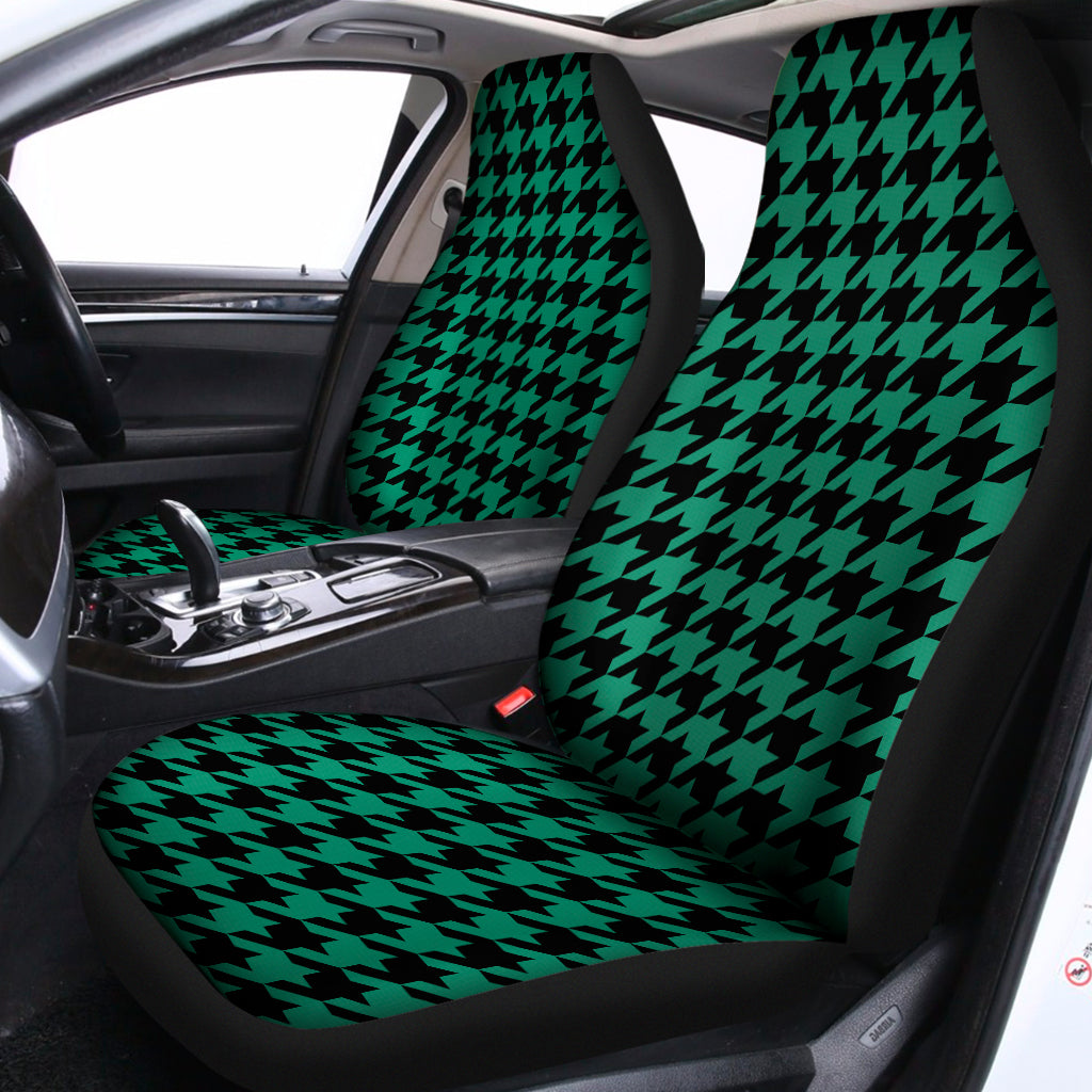 Jungle Green And Black Houndstooth Print Universal Fit Car Seat Covers