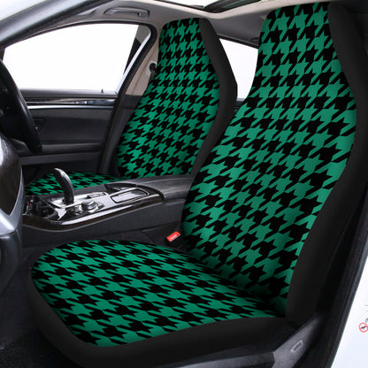 Jungle Green And Black Houndstooth Print Universal Fit Car Seat Covers
