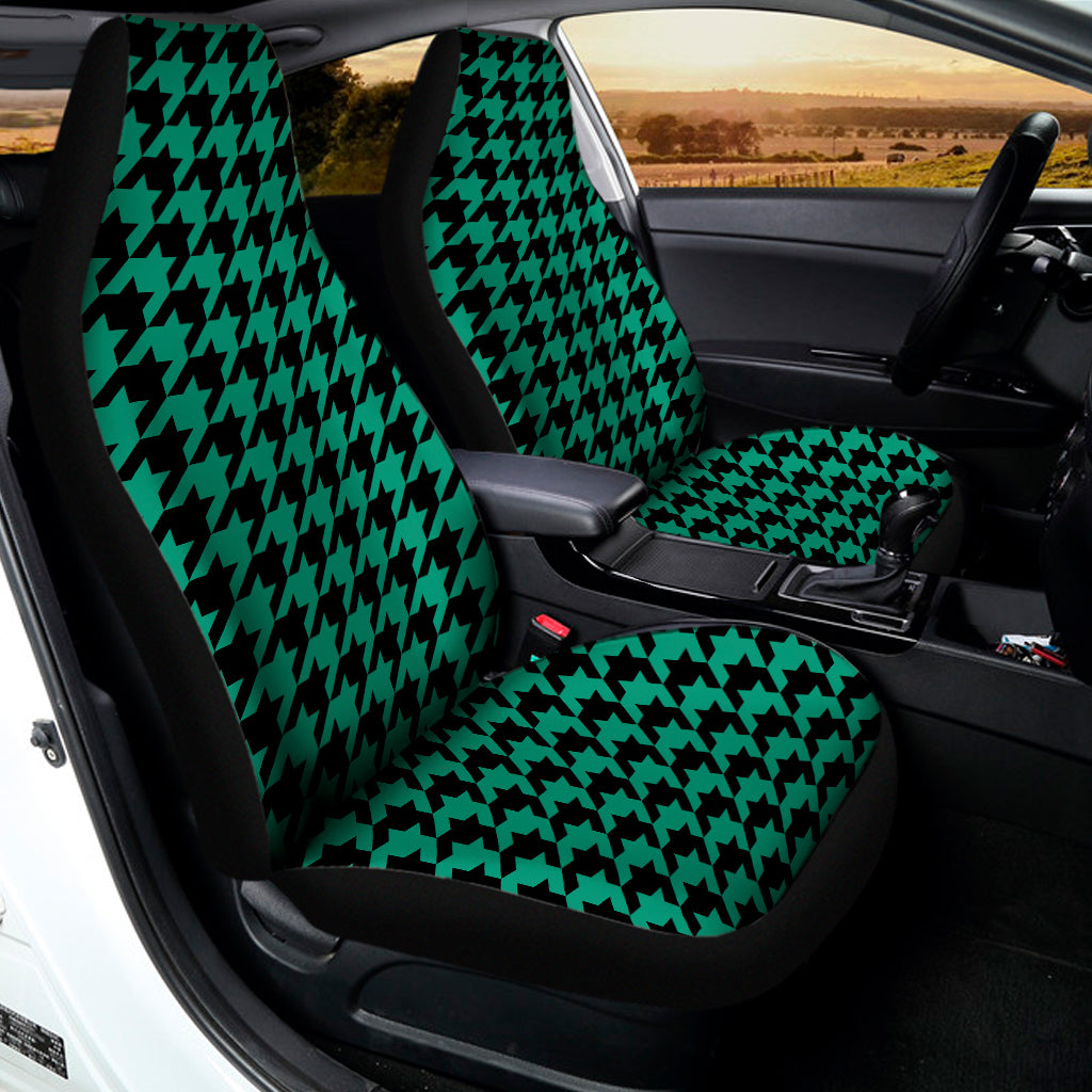 Jungle Green And Black Houndstooth Print Universal Fit Car Seat Covers