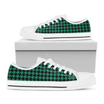Jungle Green And Black Houndstooth Print White Low Top Shoes