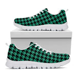 Jungle Green And Black Houndstooth Print White Sneakers