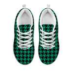 Jungle Green And Black Houndstooth Print White Sneakers