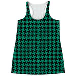 Jungle Green And Black Houndstooth Print Women's Racerback Tank Top
