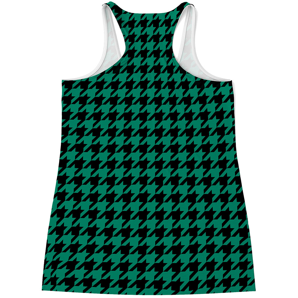 Jungle Green And Black Houndstooth Print Women's Racerback Tank Top