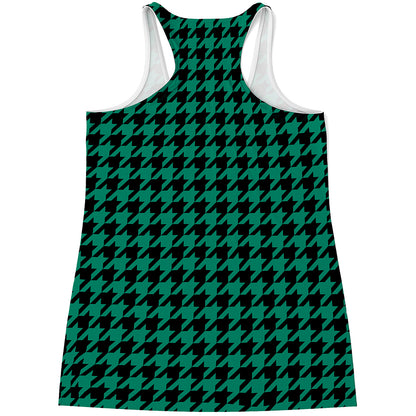 Jungle Green And Black Houndstooth Print Women's Racerback Tank Top