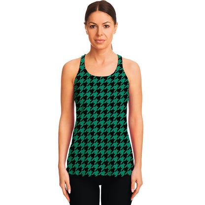 Jungle Green And Black Houndstooth Print Women's Racerback Tank Top