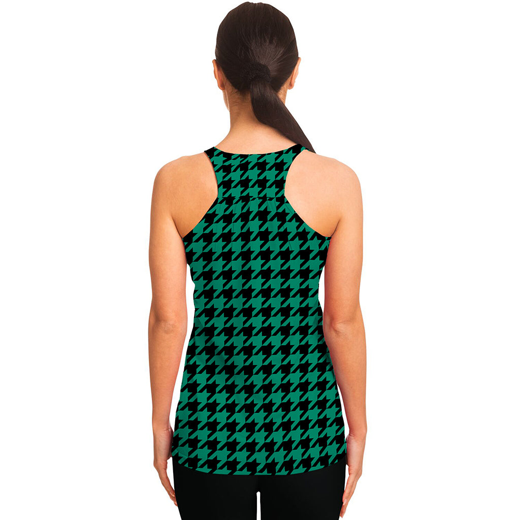 Jungle Green And Black Houndstooth Print Women's Racerback Tank Top