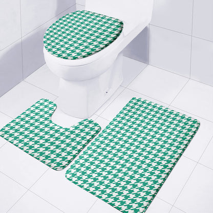Jungle Green And White Houndstooth Print 3 Piece Bath Mat Set