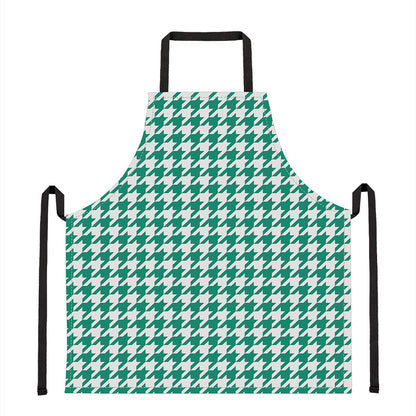 Jungle Green And White Houndstooth Print Apron