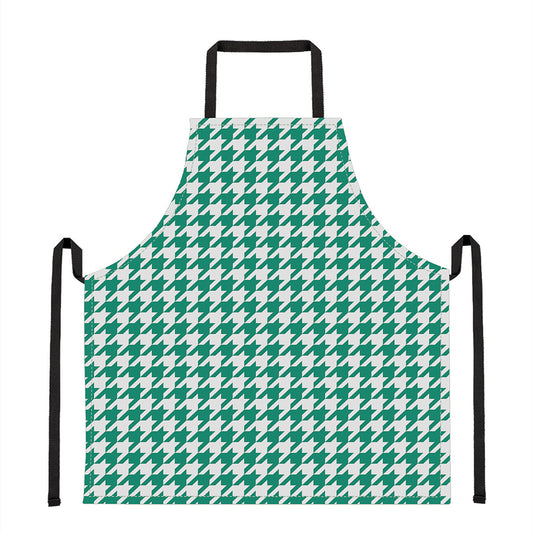 Jungle Green And White Houndstooth Print Apron