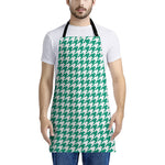 Jungle Green And White Houndstooth Print Apron