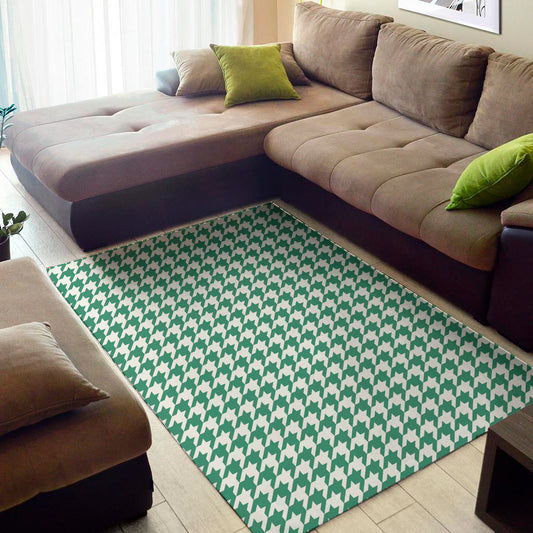 Jungle Green And White Houndstooth Print Area Rug