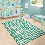 Jungle Green And White Houndstooth Print Area Rug