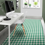 Jungle Green And White Houndstooth Print Area Rug