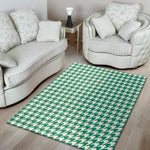 Jungle Green And White Houndstooth Print Area Rug
