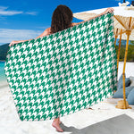 Jungle Green And White Houndstooth Print Beach Sarong Wrap
