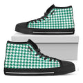 Jungle Green And White Houndstooth Print Black High Top Sneakers