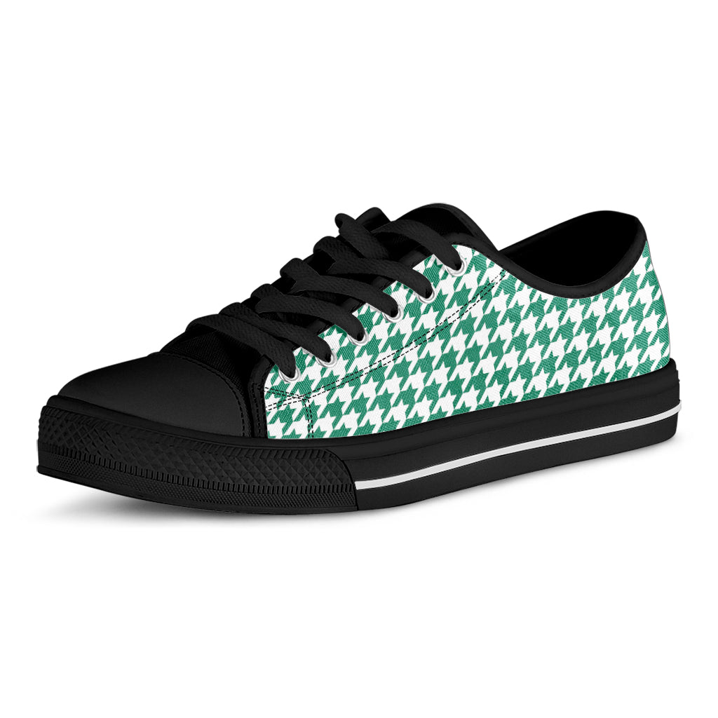 Jungle Green And White Houndstooth Print Black Low Top Shoes