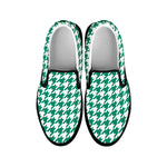Jungle Green And White Houndstooth Print Black Slip On Shoes