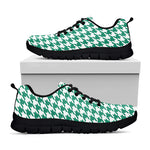 Jungle Green And White Houndstooth Print Black Sneakers