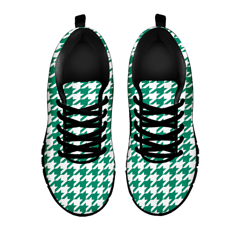 Jungle Green And White Houndstooth Print Black Sneakers