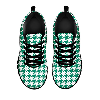 Jungle Green And White Houndstooth Print Black Sneakers
