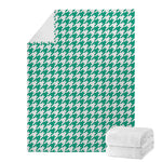 Jungle Green And White Houndstooth Print Blanket