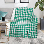 Jungle Green And White Houndstooth Print Blanket