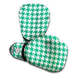 Jungle Green And White Houndstooth Print Boxing Gloves