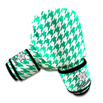 Jungle Green And White Houndstooth Print Boxing Gloves