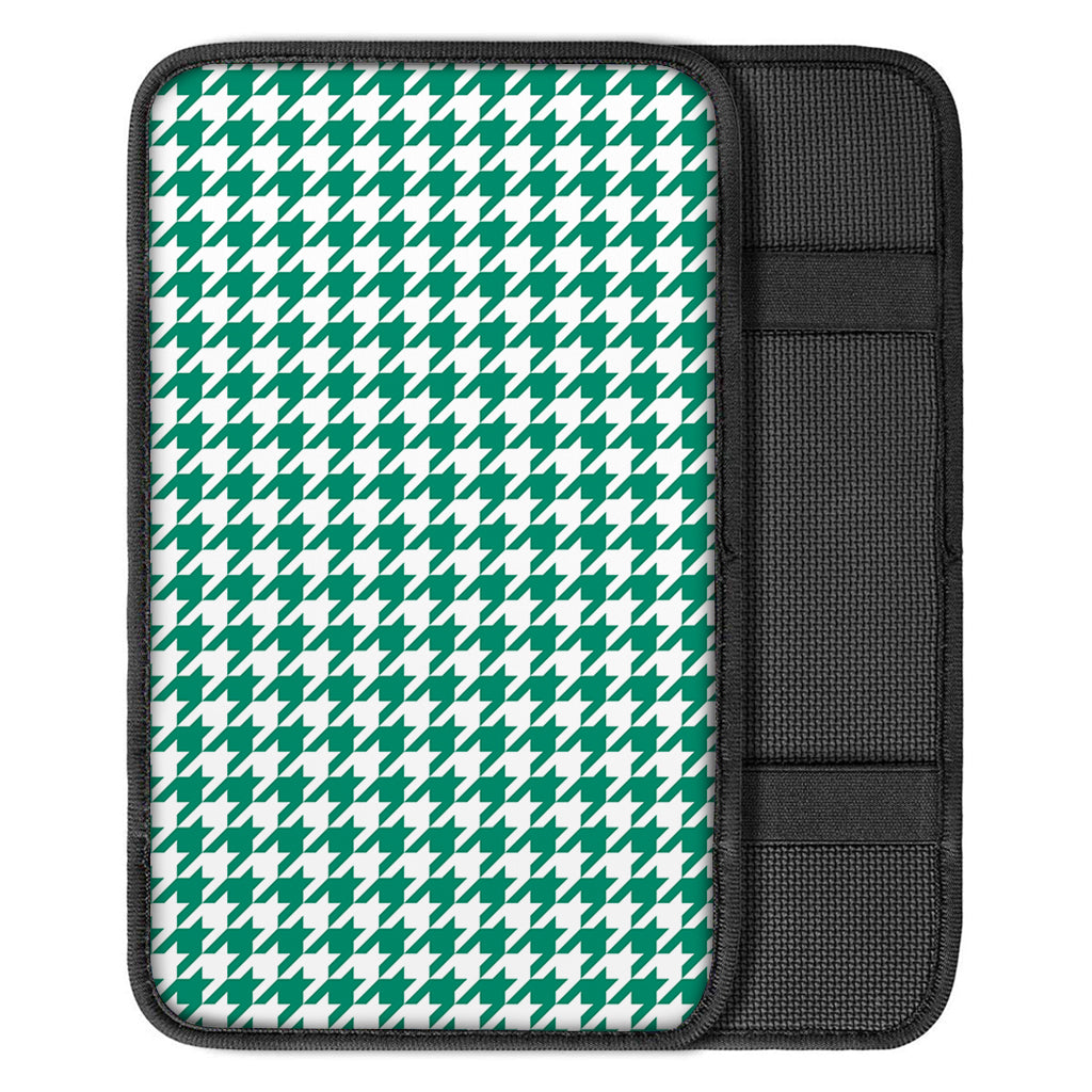 Jungle Green And White Houndstooth Print Car Center Console Cover