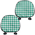 Jungle Green And White Houndstooth Print Car Headrest Covers