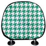 Jungle Green And White Houndstooth Print Car Headrest Covers