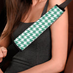 Jungle Green And White Houndstooth Print Car Seat Belt Covers