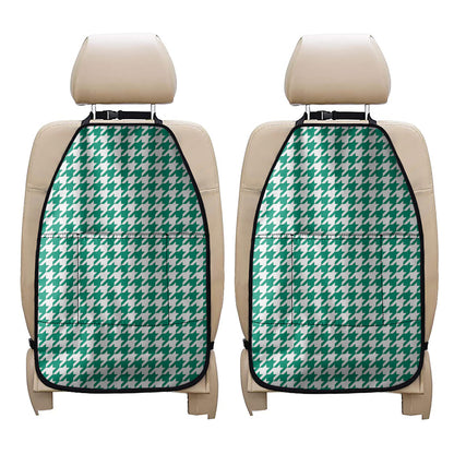 Jungle Green And White Houndstooth Print Car Seat Organizers