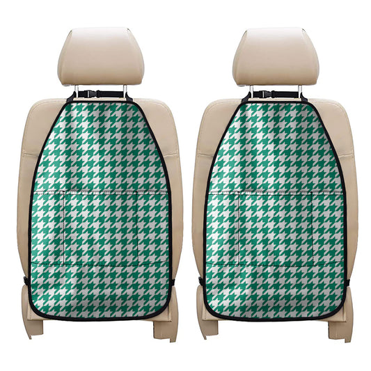 Jungle Green And White Houndstooth Print Car Seat Organizers