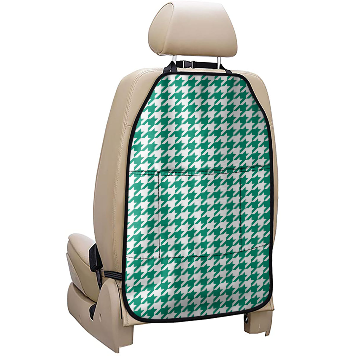 Jungle Green And White Houndstooth Print Car Seat Organizers