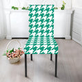 Jungle Green And White Houndstooth Print Dining Chair Slipcover