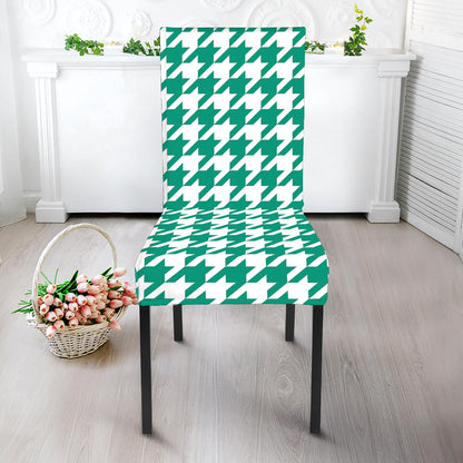 Jungle Green And White Houndstooth Print Dining Chair Slipcover