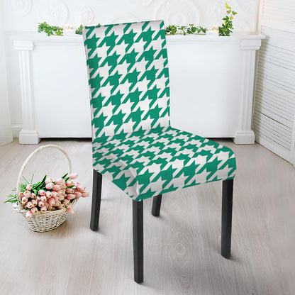 Jungle Green And White Houndstooth Print Dining Chair Slipcover