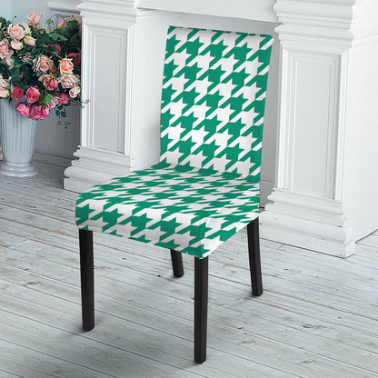 Jungle Green And White Houndstooth Print Dining Chair Slipcover