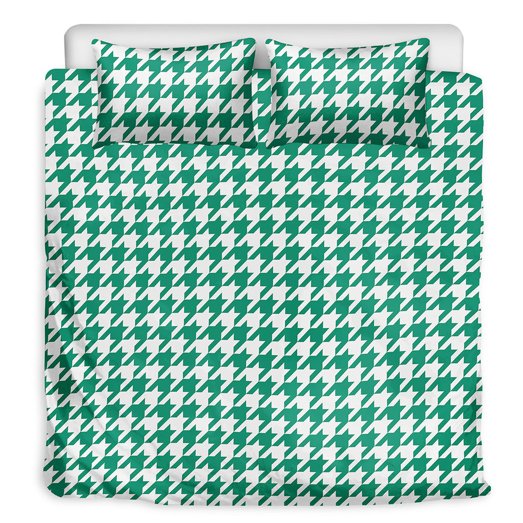 Jungle Green And White Houndstooth Print Duvet Cover Bedding Set